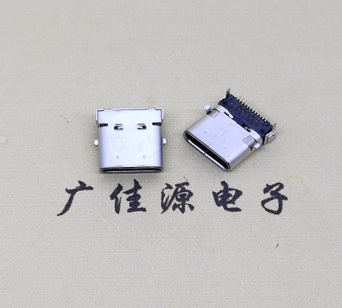 贵州type c24p板上双壳连接器接口 DIP+SMT L=10.0脚长1.6母头